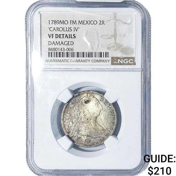 1789 Colonial Spain Silver 2 Reales NGC VF Details
