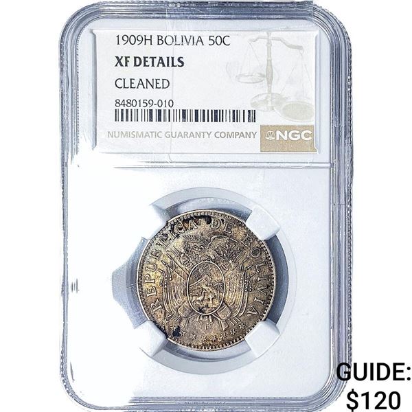 1909-H Bolivia Silver 50 Centavos NGC XF Details