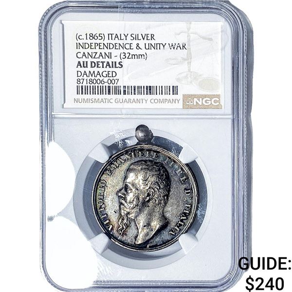 (c.1865) Italy Silver Independence & Unity War Medal NGC AU Details