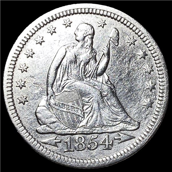 1854 Arrows Seated Liberty Silver Quarter  CHOICE AU