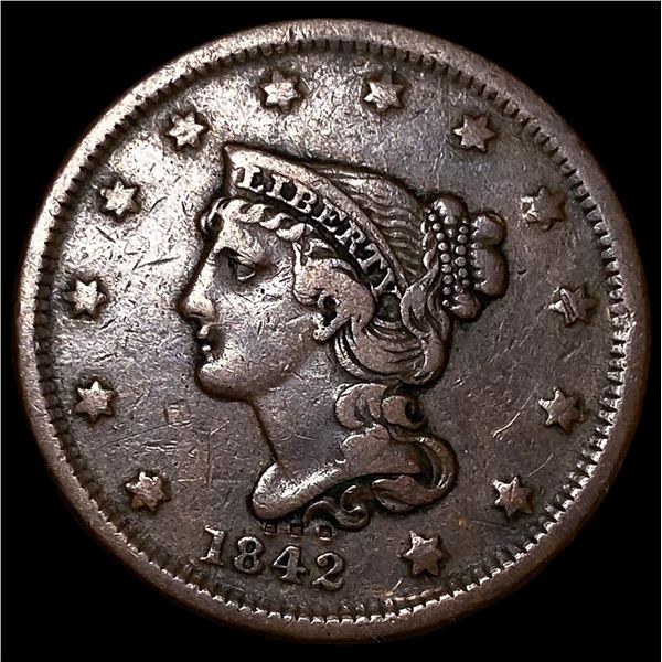 1842 Braided Hair Large Cent NEARLY  UNCIRCULATED
