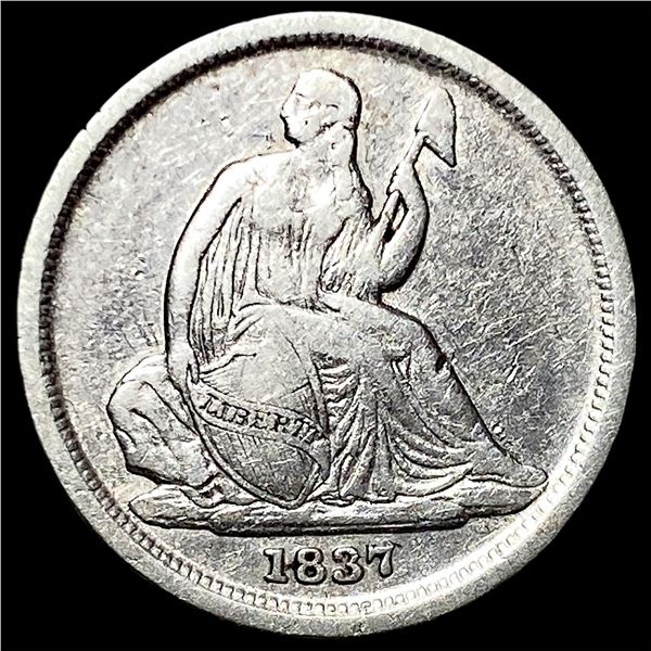 1837 Silver Seated Liberty Dime No Stars  NEARLY UNCIRCULATED