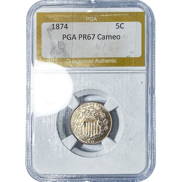 1874 Shield Nickel PGA PR67 Cameo