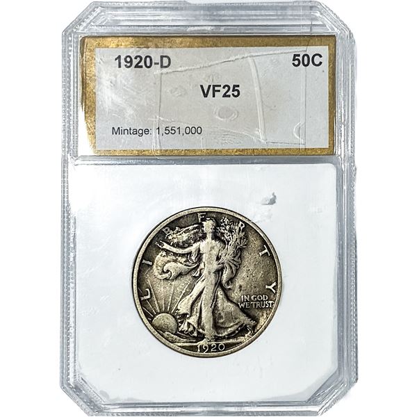 1920-D Walking Liberty Half Dollar PCI VF25