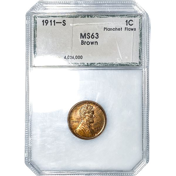 1911-S Wheat Cent PCI MS63 Brown