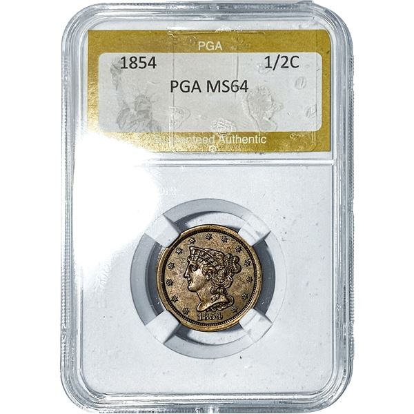 1854 Braided Hair Half Cent PGA MS64
