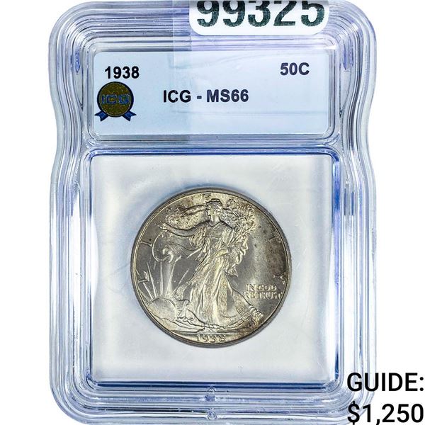 1938 Walking Liberty Half Dollar ICG MS66