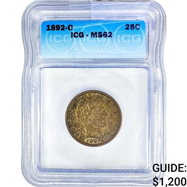 1892-O Barber Quarter ICG MS62
