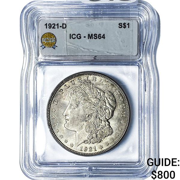 1921-D Morgan Silver Dollar ICG MS64