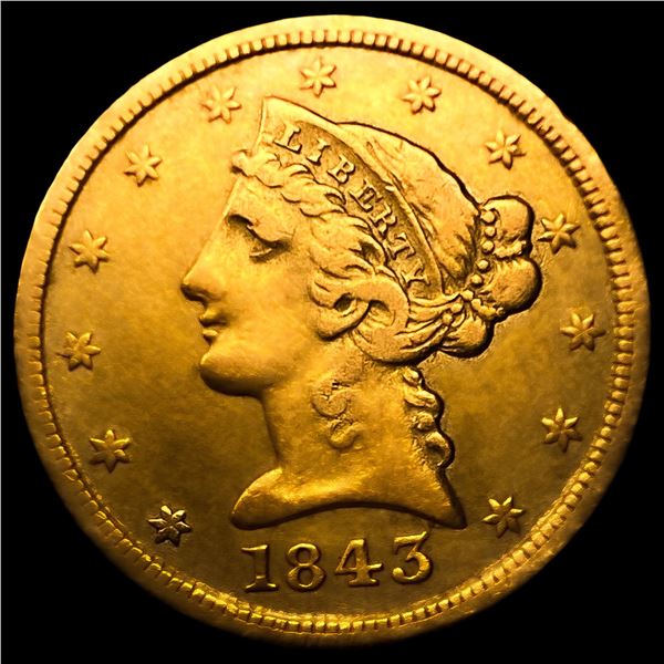 1843-D Med D $5 Gold Half Eagle