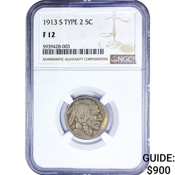1913-S Buffalo Nickel NGC F12 Type 2