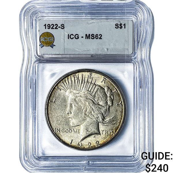 1922-S Silver Peace Dollar ICG MS62