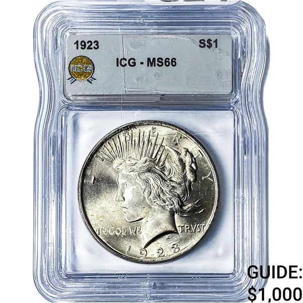 1923 Silver Peace Dollar ICG MS66