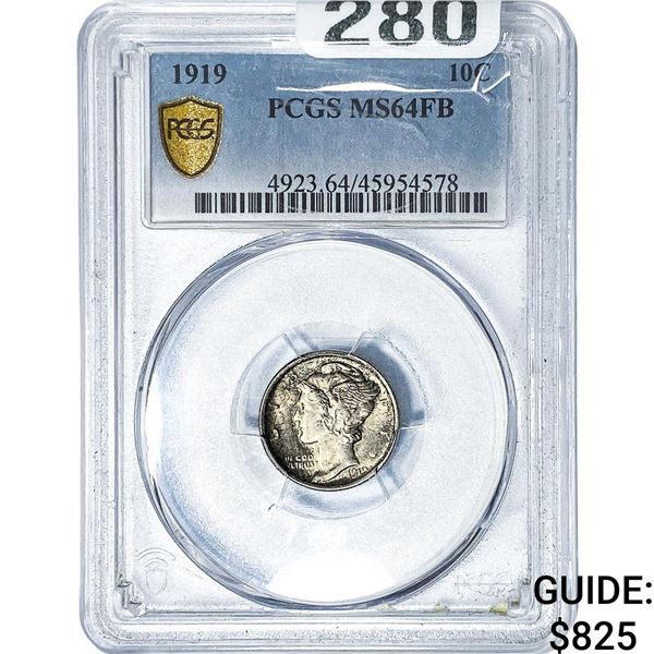 1919 Mercury Silver Dime PCGS MS64 FSB
