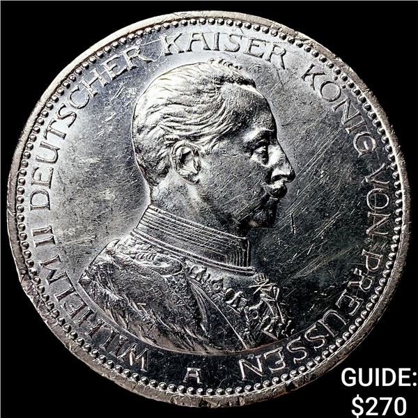1914-A Germany, Prussia Silver 5 Marks GEM BU