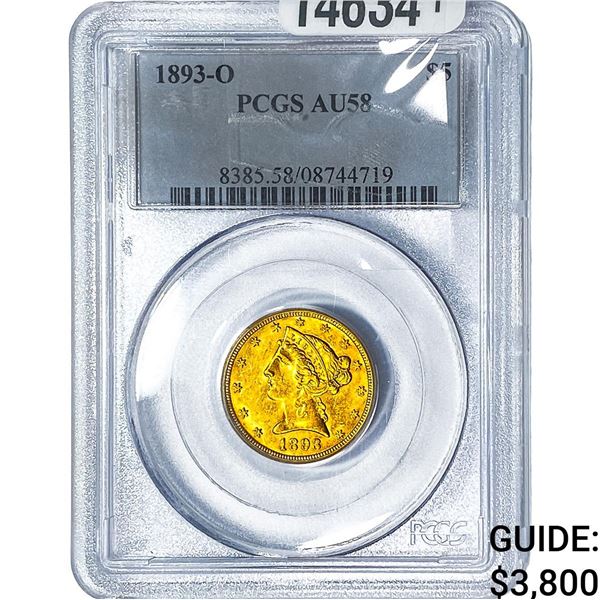 1893-O $5 Gold Half Eagle PCGS AU58