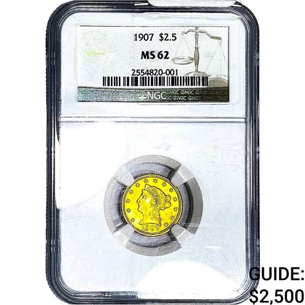 1907 $2.50 Gold Quarter Eagle NGC MS62