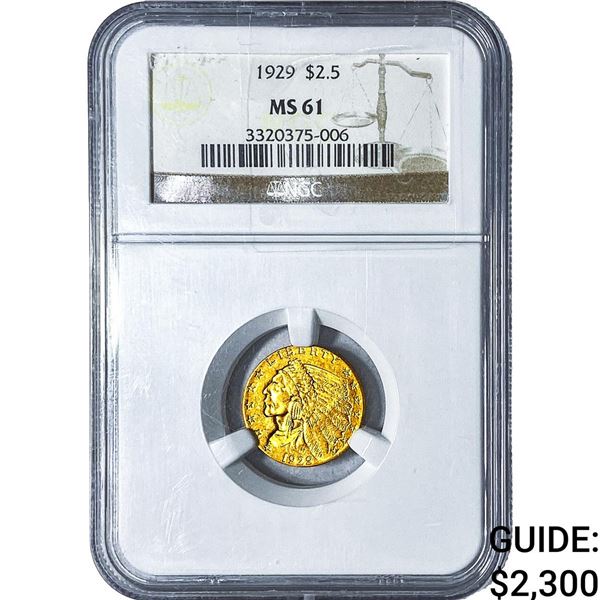 1929 $2.50 Gold Quarter Eagle NGC MS61