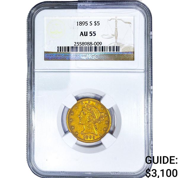1895-S $5 Gold Half Eagle NGC AU55