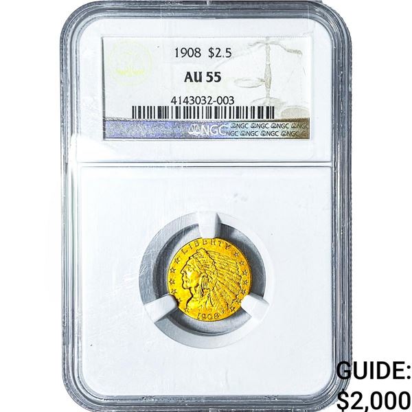 1908 $2.50 Gold Quarter Eagle NGC AU55