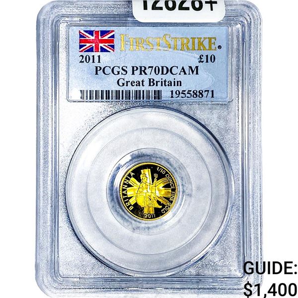 2011 Great Britain Gold Â£10 1/10oz AGW PCGS PR70