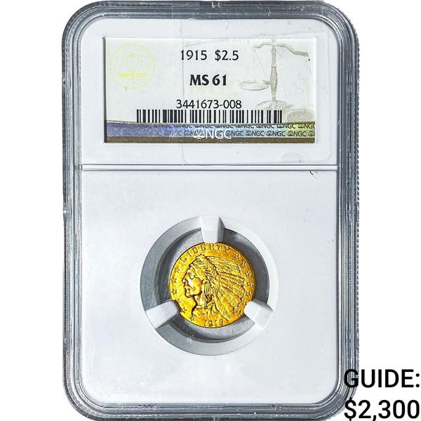 1915 $2.50 Gold Quarter Eagle NGC MS61