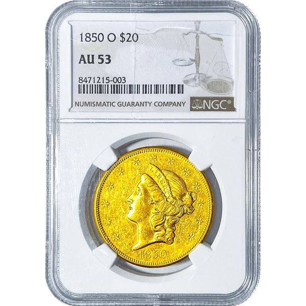 1850-O $20 Gold Double Eagle NGC AU53