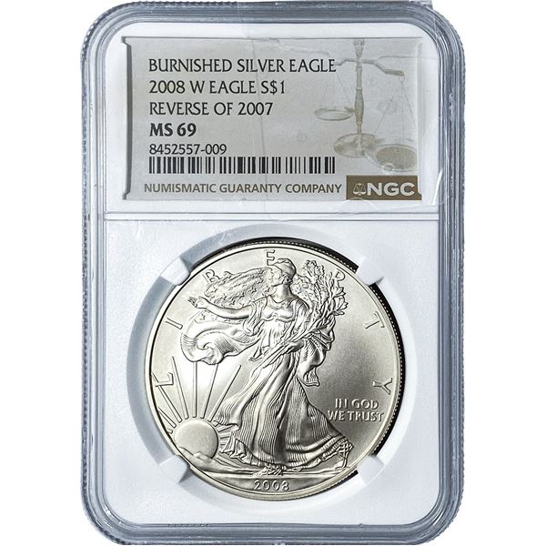 2008-W Rev. 2007 Silver Eagle NGC MS69 Burnished