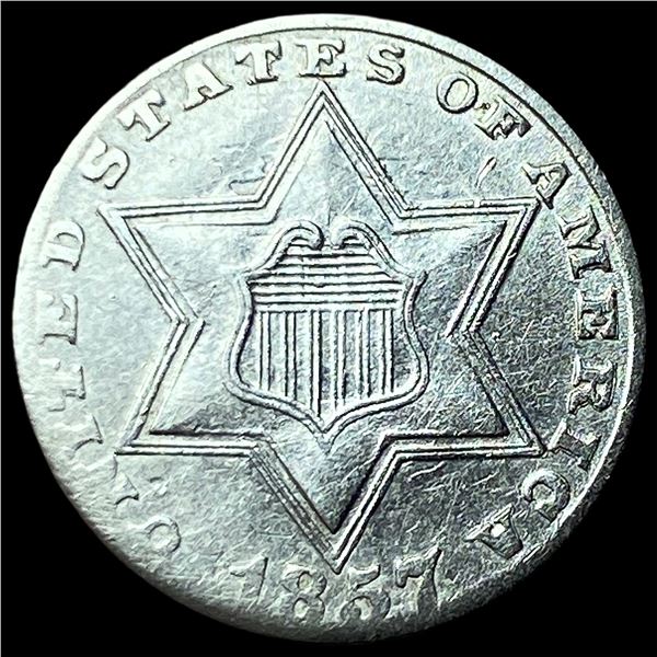1857 Silver Three-Cent Piece CLOSELY  UNCIRCULATED
