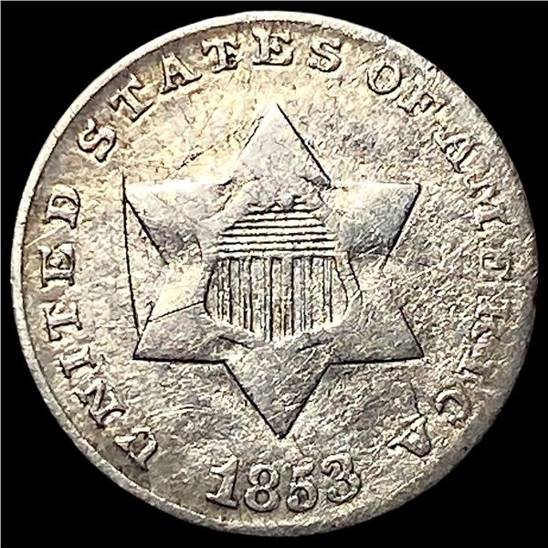 1853 Silver Three-Cent Piece LIGHTLY  CIRCULATED