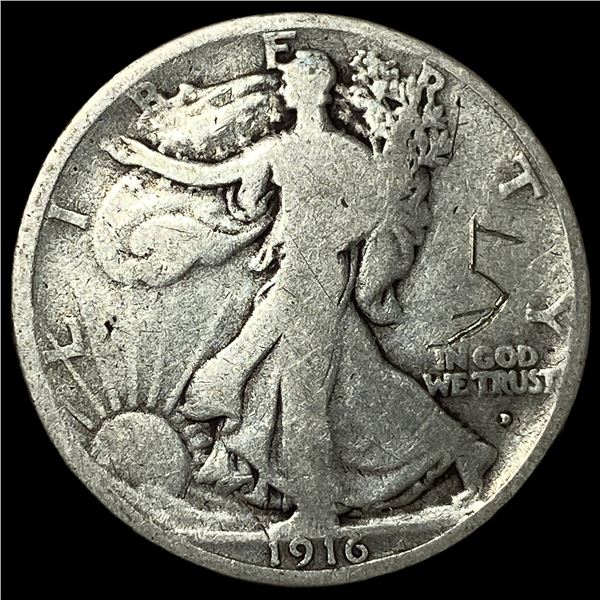 1916-D Silver Walking Liberty Half Dollar  LIGHTLY CIRCULATED