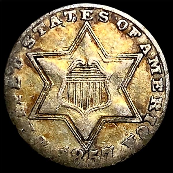 1857 Silver Three-Cent Piece CLOSELY  UNCIRCULATED