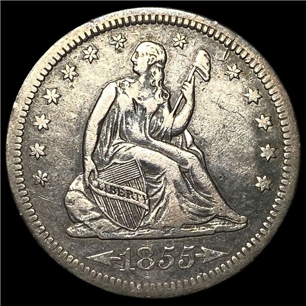 1855 Arrows Seated Liberty Quarter NEARLY  UNCIRCULATED