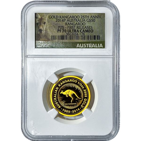 Australia 1/2oz Gold $50 Kangaroo NGC PF70 UC