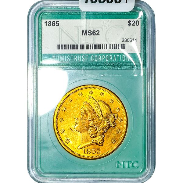 1865 $20 Gold Double Eagle NTC MS62