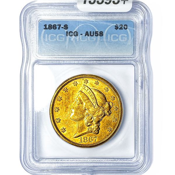 1867-S $20 Gold Double Eagle ICG AU58