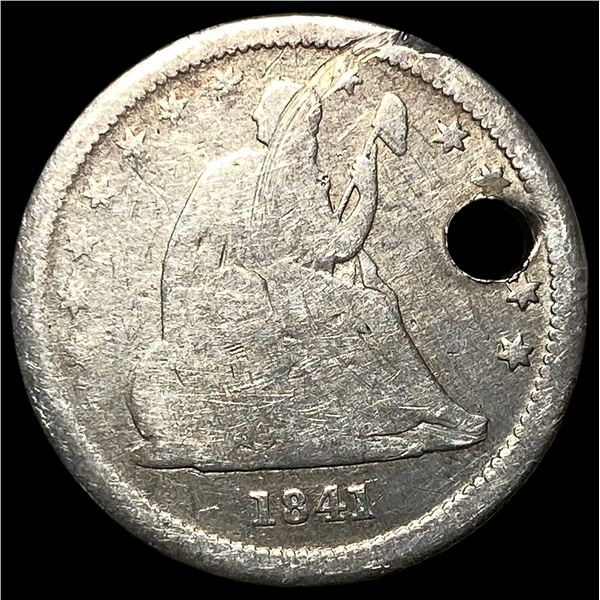 1841-O Seated Liberty Quarter (holed) HIGH  GRADE