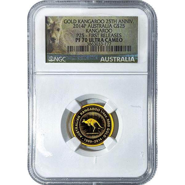 2014P Australia 1/4oz Gold $25 Kangaroo NGC PF70