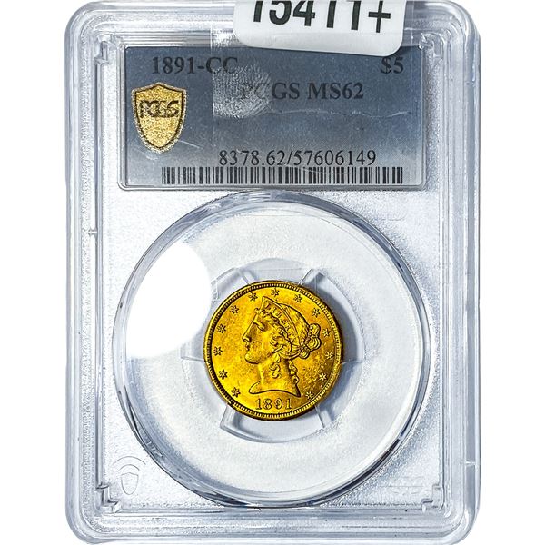 1891-CC $5 Gold Half Eagle PCGS MS62