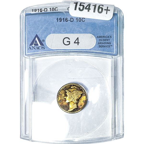 1916-D Mercury Silver Dime ANACS G4