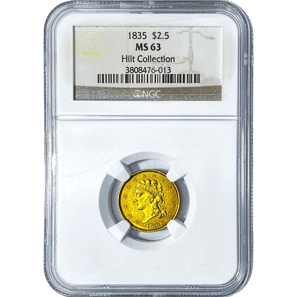 1835 $2.50 Gold Quarter Eagle NGC MS63 Hilt Colle.