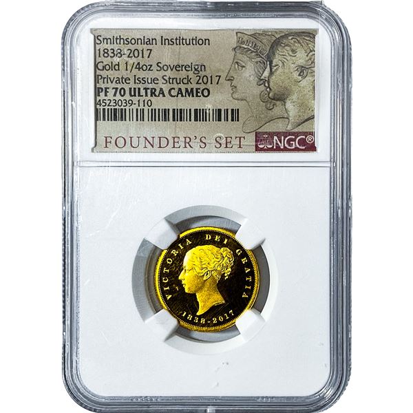 1838-2017 Great Britain 1/4oz Gold Sovereign Smithsonian NGC PF70 UC