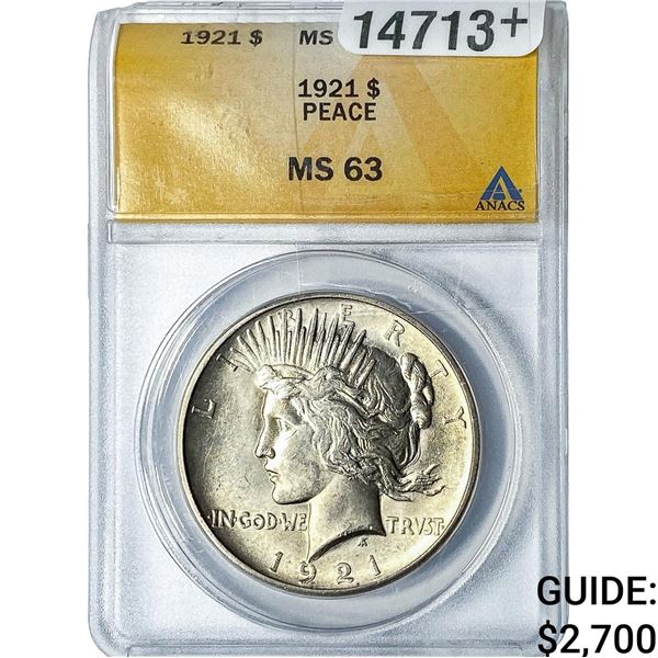 1921 Silver Peace Dollar ANACS MS63