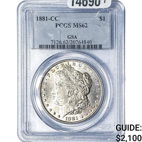 1881-CC Morgan Silver Dollar PCGS MS62 GSA