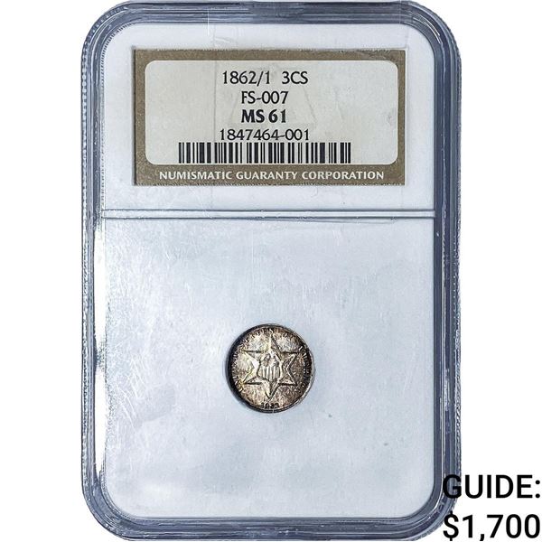 1862/1 Silver Three Cent NGC MS61 FS-007