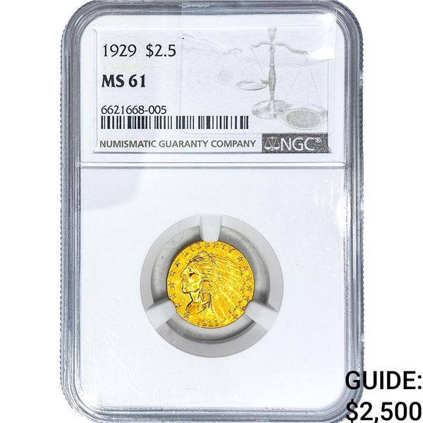 1929 $2.50 Gold Quarter Eagle NGC MS61