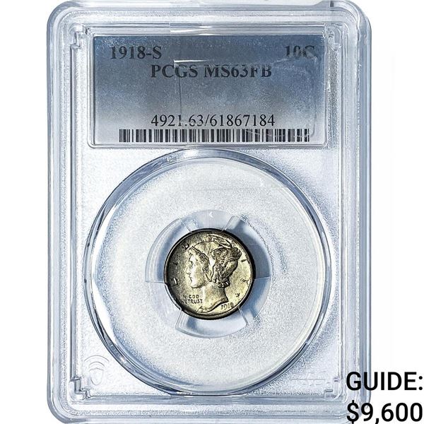 1918-S Mercury Silver Dime PCGS MS63 FB