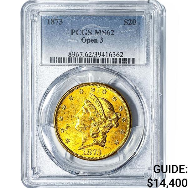 1873 $20 Gold Double Eagle PCGS MS62 Open 3