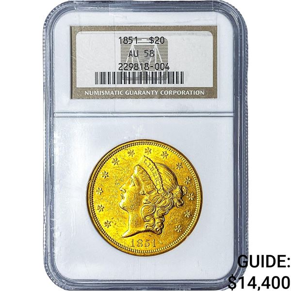 1851 $20 Gold Double Eagle NGC AU58
