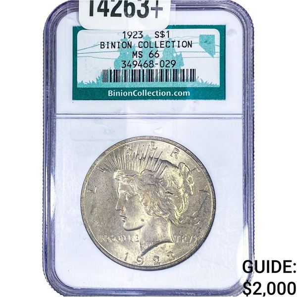1923 Silver Peace Dollar NGC MS66 Binion Coll.